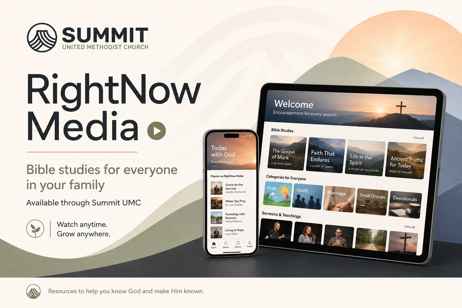 RightNow Media, available through Summit UMC — Bible studies for everyone in your family